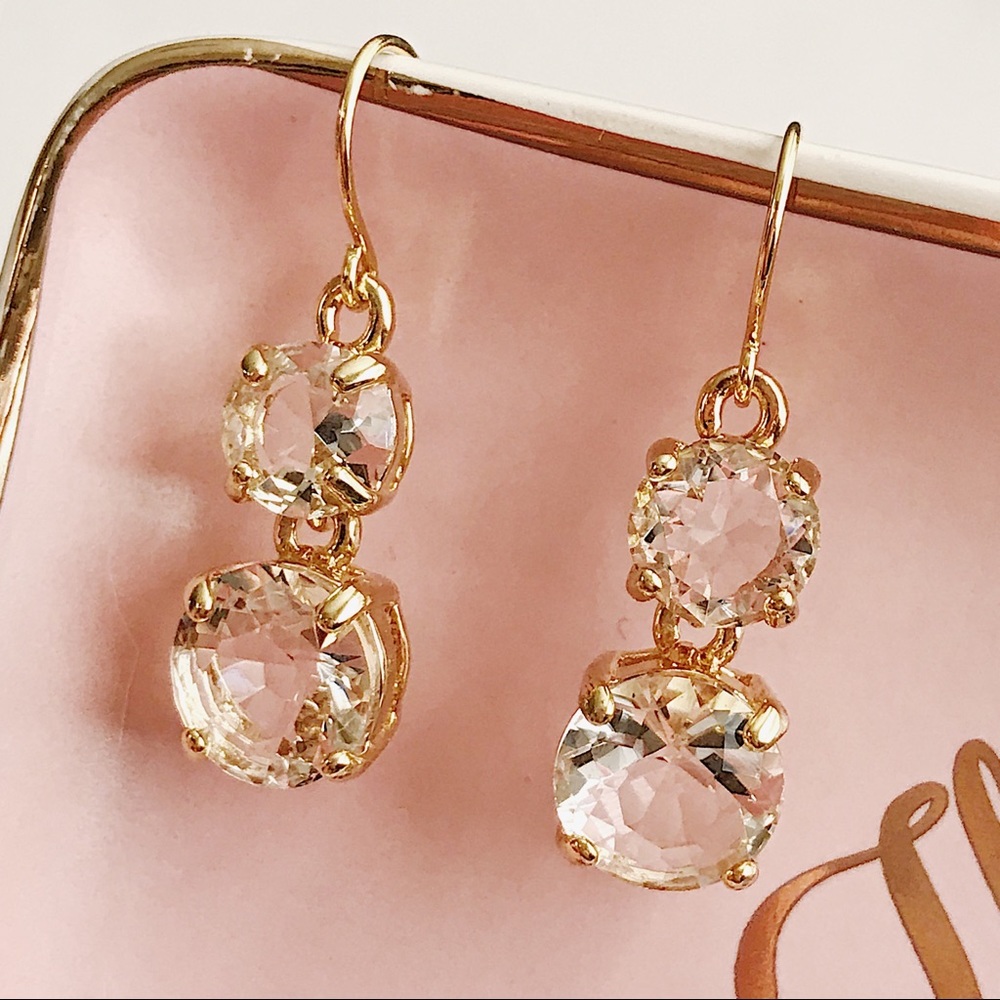 Gold Clear Gumdrop Stones Drop Earrings - Picture 4 of 5